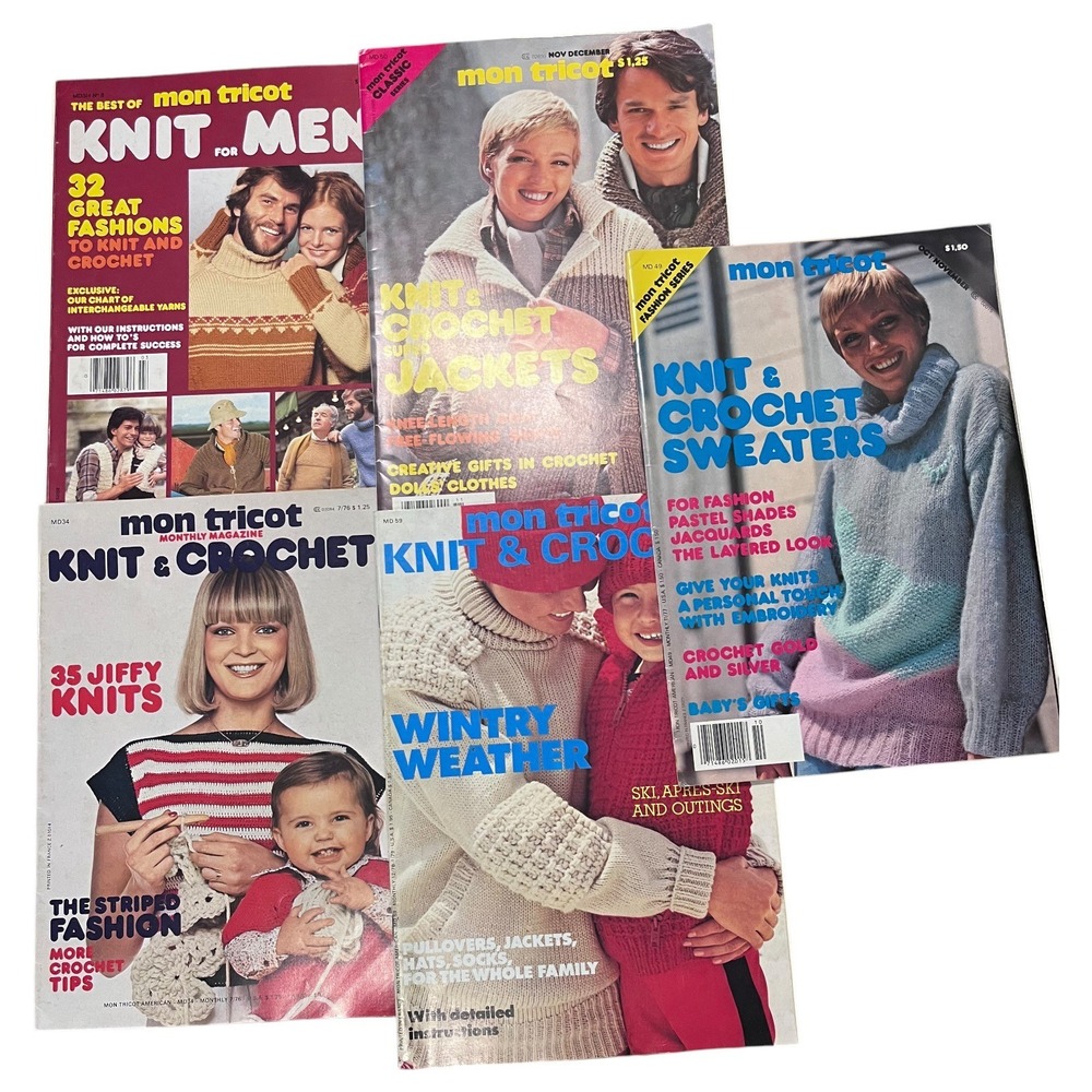1970s Mon Tricot Knit Crochet Patterns Men's, Jackets, Ski, Winter & Summer Lot